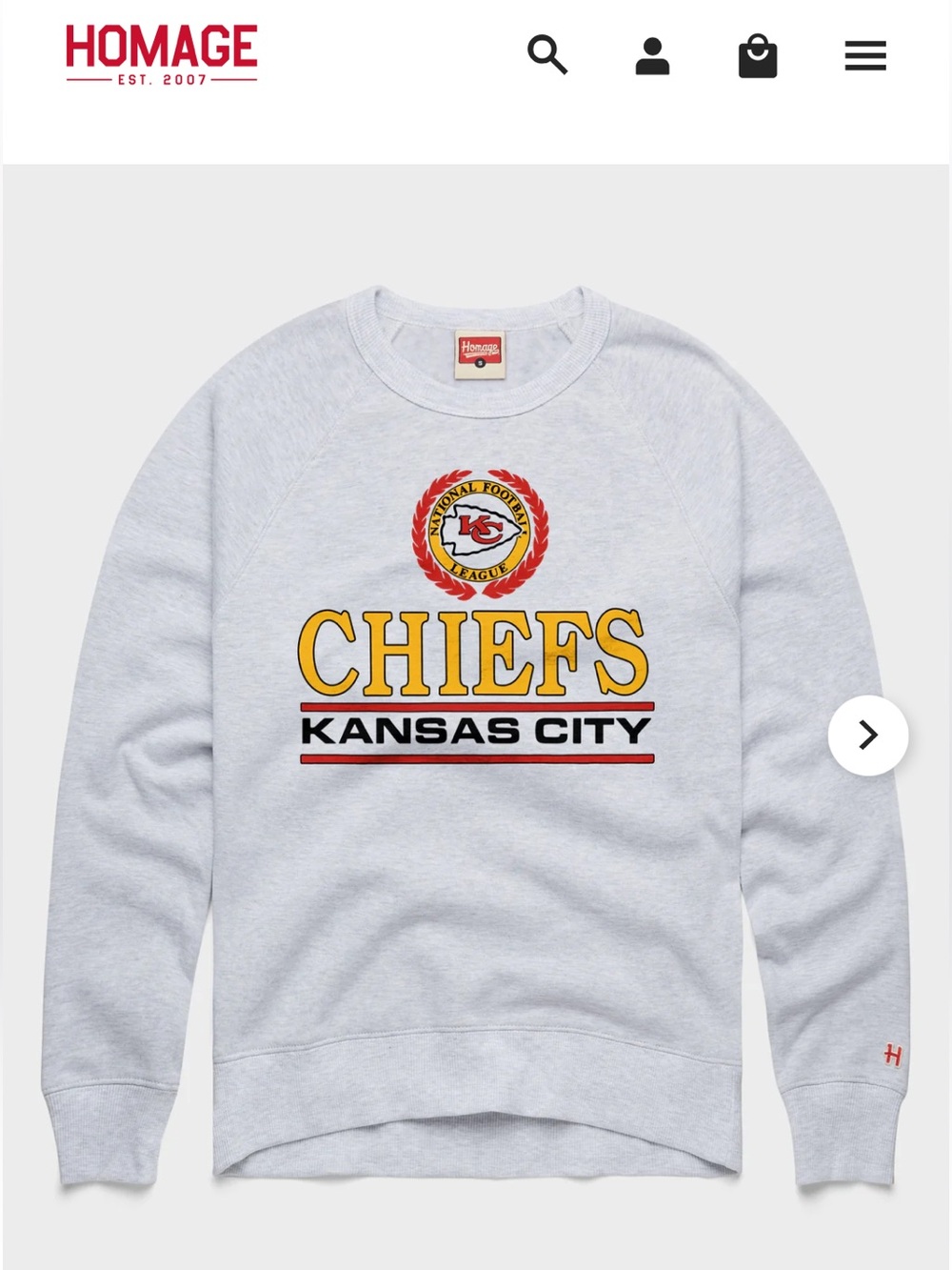 Homage Kansas City Chiefs Crewneck
- Heather Gray, Unisex XS